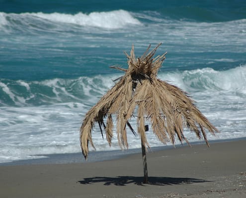 Foto Palmenschirm am Strand mit Meereswellen