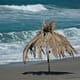 Foto Palmenschirm am Strand mit Meereswellen